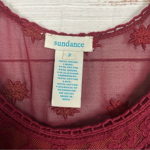 Sundance Cranberry love forever Embroidered Beaded size 2 scoop neck midi  Dress - Picture 5 of 8